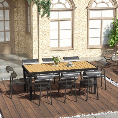 Maggift Patio End Table, Rectangular Outdoor Dining Table with All-Weather Faux Wood Top for Garden, Lawn, Patio, Brown, 74.75"*35.5"*29.25"