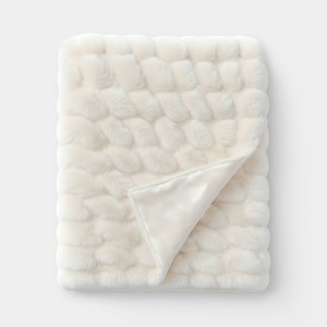 Ruched Faux Rabbit Fur Throw Blanket Ivory - Threshold™ : Target
