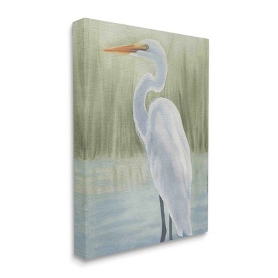 Graceful Egret on Marsh Off-White Canvas Wall Art, 16 x 20
