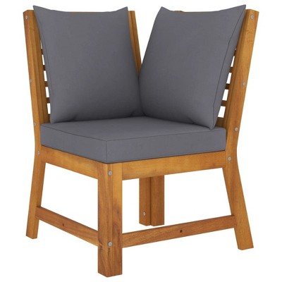 vidaXL - Solid Acacia Wood Corner Sofa with Dark Grey Comfortable Cushions, Weather-Resistant for Outdoor and Indoor Use