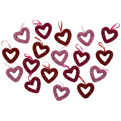 Northlight Set of 18 Shimmering Tinsel Hearts Valentine's Day Hanging Wall Decorations 4"