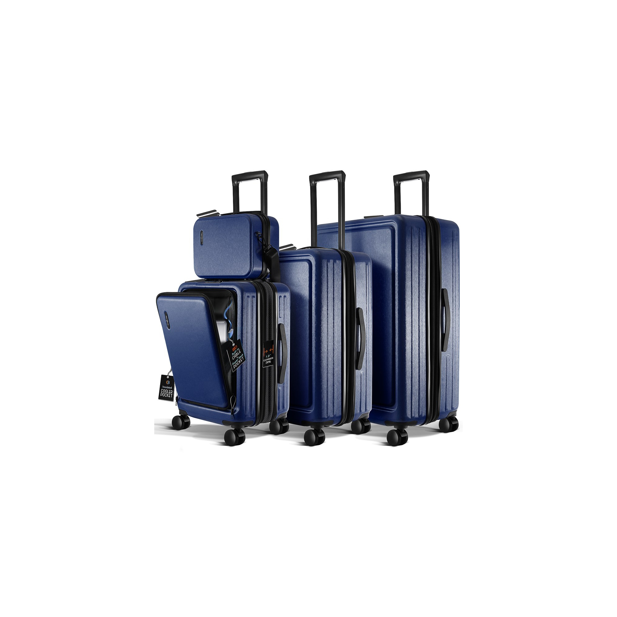 TravelArim 4 Piece Hard Shell Navy Luggage Set with Spinner Wheels, Expandable Large Suitcases with TSA Lock