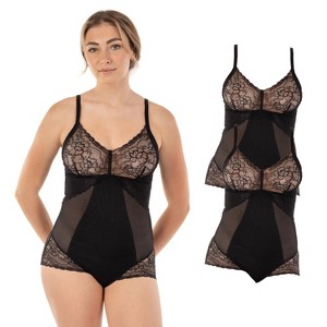 Body Beautiful Shapewear Power Mesh Shaping Bodysuit with Double front Panel Nylon Black X Large, 2-Pack - 1 of 4