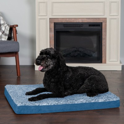 Large Marine Blue Faux Fur and Suede Orthopedic Dog Bed