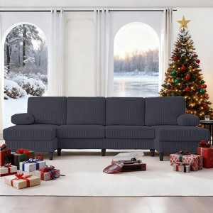 Mjkone 110" U-Shaped Sectional Sofa Couches with Double Chaises and Sleepable Armrests,Corduroy Upholstered 4-Seater Sofa - 1 of 4