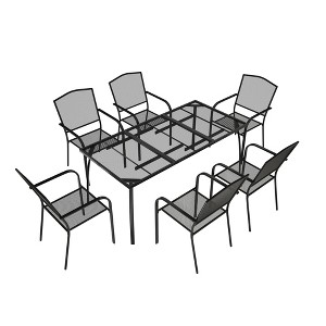 Mondawe 7-Piece Outdoor Dining Set,65" Steel Frame Mesh Table & Chairs Patio Set - 1 of 4