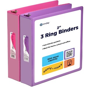 3 Inch Binder (2 Pack) Pink and Purple 3 Ring Binder 3 inch, Three Ring Binder, 3 inch 3 Ring Binder, Clear View Cover with 2 Inside Pockets - 1 of 4