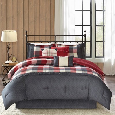 California King Red Microfiber Herringbone Comforter Set