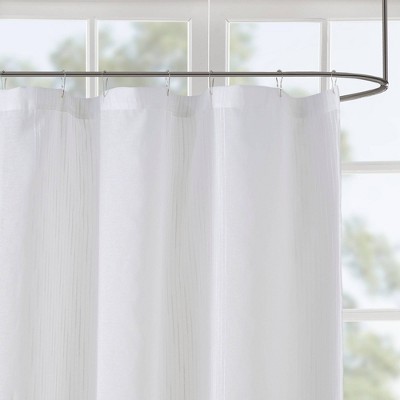 Ivory Sheer Striped Fabric Shower Curtain with Liner