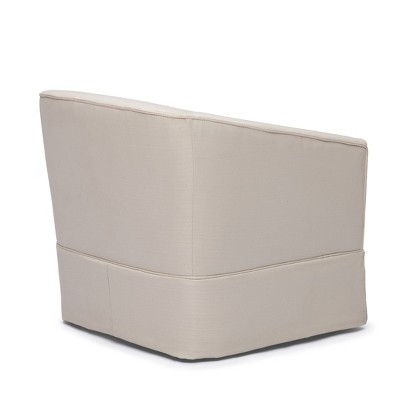 Elm Traditional Linen Barrel Swivel Accent Chair with Wood Skirt