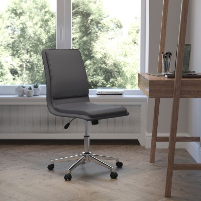 Ergonomic Gray LeatherSoft Swivel Task Chair with Chrome Base