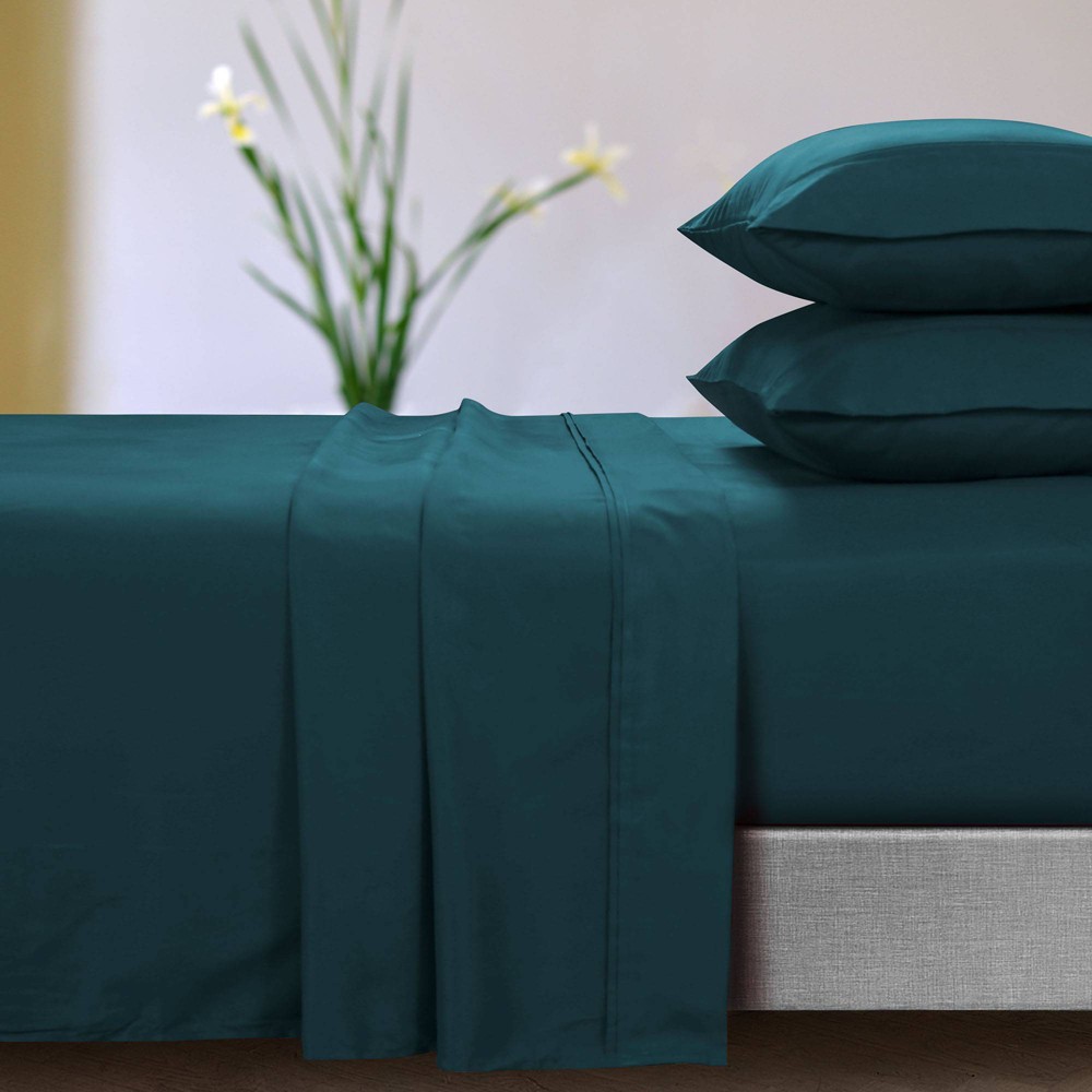 Photos - Bed Linen California King Tribeca Living Extra Deep Pocket Microfiber Solid Sheet Set Peacock Green