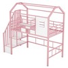 PAGED Twin Size Loft Bed House Design Modern Metal Bed Frame with Storage Stair and Guardrail for Bedroom - 4 of 4