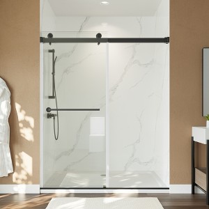 MAYEERTY Frameless Flat-Tube Double Sliding Shower Door - 8mm Easy-Clean Tempered Glass, Stainless Steel Hardware - 1 of 4