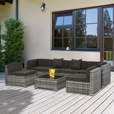 Charcoal 6-Person PE Rattan Wicker Outdoor Sectional Sofa Set