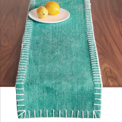 Lagoon Cotton Canvas Table Runner with Blanket Stitch Edge