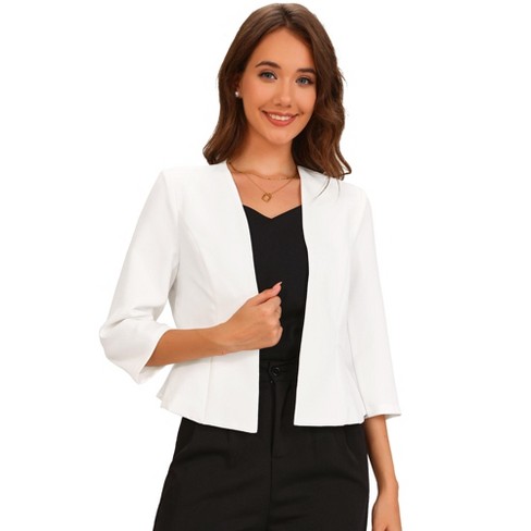 Allegra K Women's Open Front Collarless 3/4 Sleeve Peplum Business Work Suit Blazer - image 1 of 4