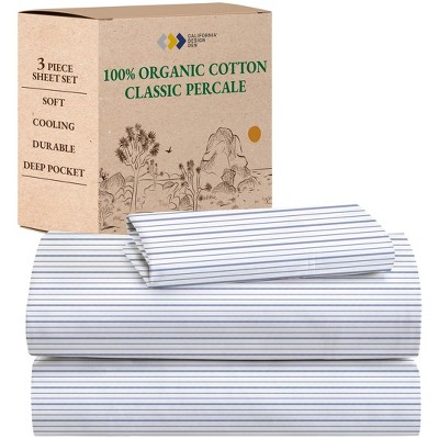 California Design Den  Bed Sheets Set - 100% Organic Cotton Percale, Deep Pocket