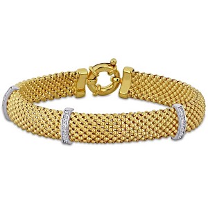EVERLY JEWELRY | Two Tone Silver 1/2 CT TGW Cubic Zirconia Popcorn Style Bracelet, 7.5 inch - 1 of 4