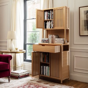 VANIRROR 72" Tall Wood-Colored Bamboo Double-Door Storage Cabinet – High-Capacity Organizer for Dining Rooms, Bedrooms, and Living Rooms - 1 of 4