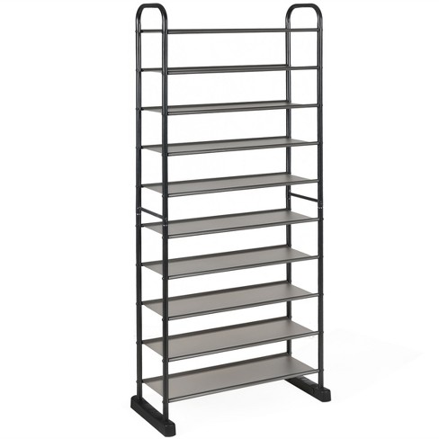 Chrome Metal 10-Tier Rolling Shoe Rack