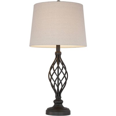 Annie Bronze Iron Scroll Table Lamps Set with Cream Drum Shade