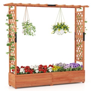 Tangkula Raised Garden Bed Planter Box w/ Side & Top Trellis for Vine Climbing Plants - 1 of 4