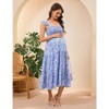 Coolmee Womens Maternity Dress Summer Sleeveless Smocked Square Neck Ruffle Casual Boho Midi Dress Baby Shower Photoshoot - 3 of 4