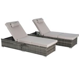 Gulches Dark Gray Rattan Patio Chaise Lounges Set - Outdoor Sofa Deck Chair with Light Gray Cushions - 1 of 4