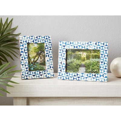 Blue and White Geometric Glass Photo Frame, 8x8