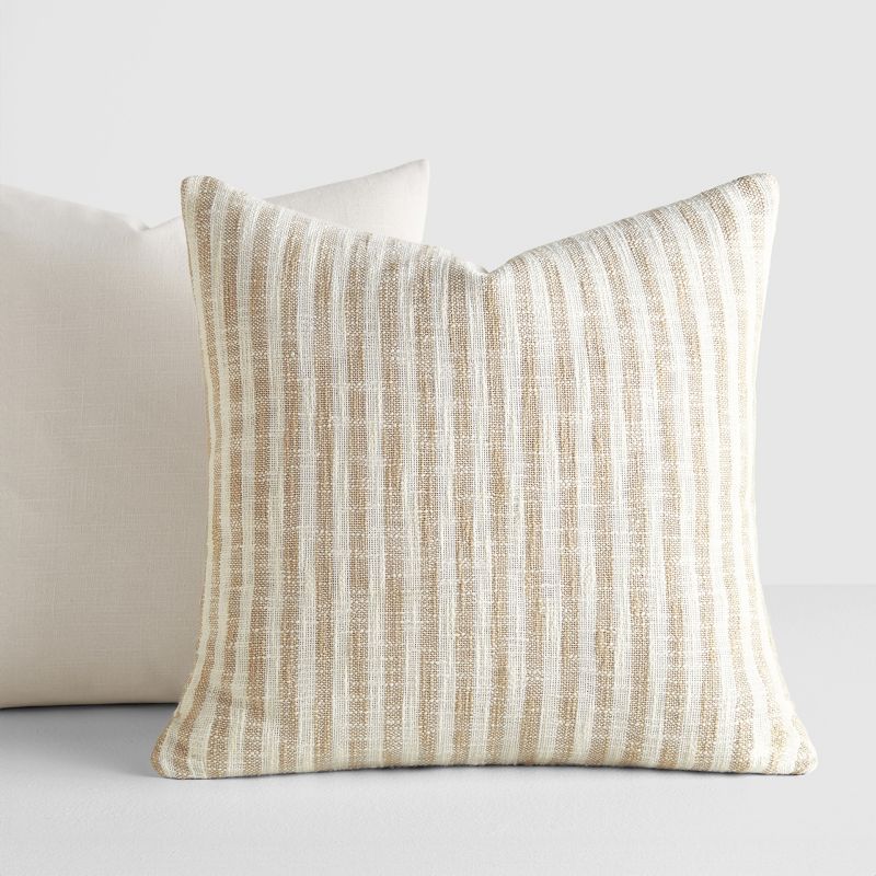 2-Pack Yarn-Dyed Patterns Natural Throw Pillows in Yarn-Dyed Bengal Stripe & Solid - Becky Cameron, Natural Yarn-Dyed Bengal Stripe / Solid, 20 x 20, 6 of 9
