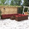 vidaXL 11pc Outdoor Patio Lounge Set with Cushions - Poly Rattan, Brown with Cinnamon Red Cushions - Modular Design, Weather & Water Resistant - 2 of 4