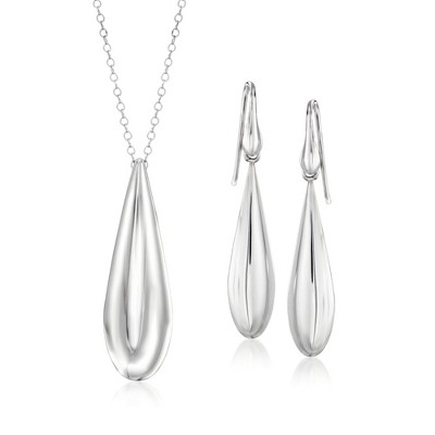 Ross-Simons Italian Sterling Silver Teardrop Jewelry Set: Necklace and Drop Earrings Size 18