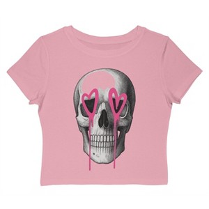 Rerun Island Women Skull Pink Heart Eyes Short Sleeve Graphic Cotton Baby Tee - 1 of 4