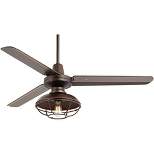 52" Casa Vieja Plaza DC Franklin Park Industrial Rustic 3 Blade Indoor Outdoor Ceiling Fan with LED Light Remote Control Bronze Cage Damp Rated Patio