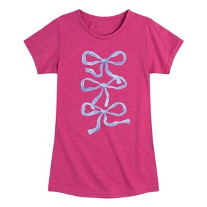 Girls' - Instant Message - Blue Bows -Youth Girls Short Sleeve T-Shirt Fitted Short Sleeve Graphic T-Shirt - 1 of 4