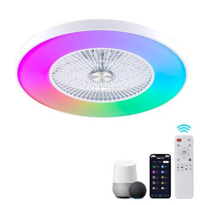 HUMHOLD 24" Bladeless Ceiling Fans with Lights and Remote/APP/Voice Control, Low Profile Ceiling Fan with RGB Lights White