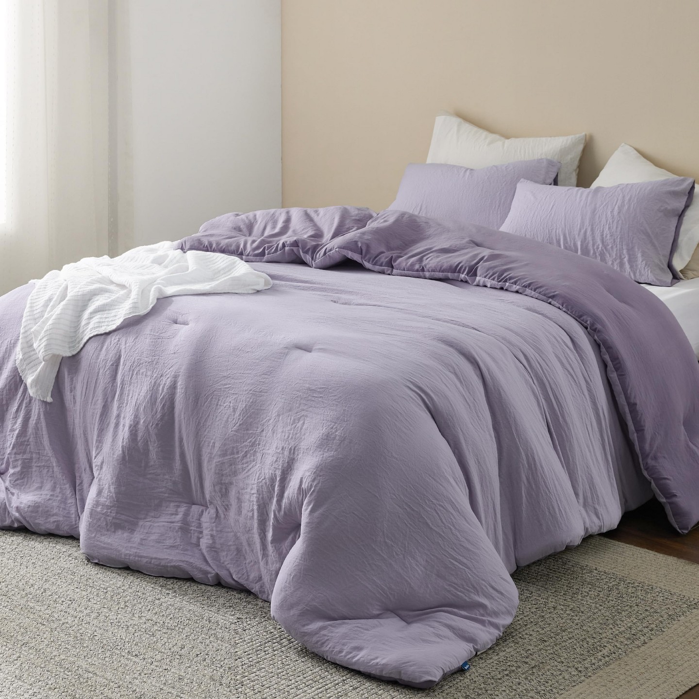 Комплект постельного белья Bedsure Full Size Comforter Set, Reversible Grey Soft Prewashed Bedding for All Seasons, 3 Pieces Warm Down Alternative Bed Set, 1 Lightweight Comforter (82"x, цвет: Фиолетовый — фото 1