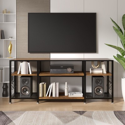 VECELO 65 Inches TV Stand, Entertainment Center with Storage Shelves & Hooks, 3-Tier Modern Wooden Console Table