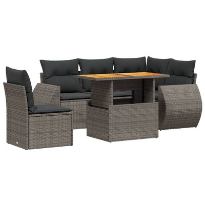 vidaXL Garden Sofa Set Grey PE Rattan 6 Piece Set Adjustable Feet