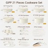 Itopfox 21-Piece Ceramic Nonstick Cookware Set with Detachable Handles, Oven & Dishwasher Safe, PFAS PFOA PTFE Free, Induction Compatible, Cream - 2 of 4