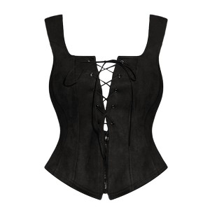 INSPIRE CHIC Women's Faux Suede Vintage Sleeveless Lace Up Zipper Decor Waistcoat Vests - 1 of 4