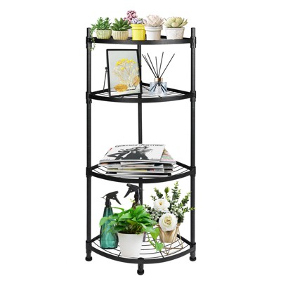 Vynxaria Black 4-Tier Corner Utility Storage Shelves, Multipurpose Display Rack for Small Spaces