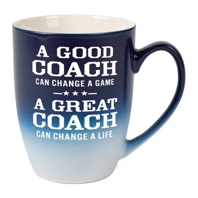Elanze Designs Inspirational Appreciation Coffee Cup Mug 12 Ounce Ceramic With Ombre Gradient Good Coach Great Coach Navy Blue and White