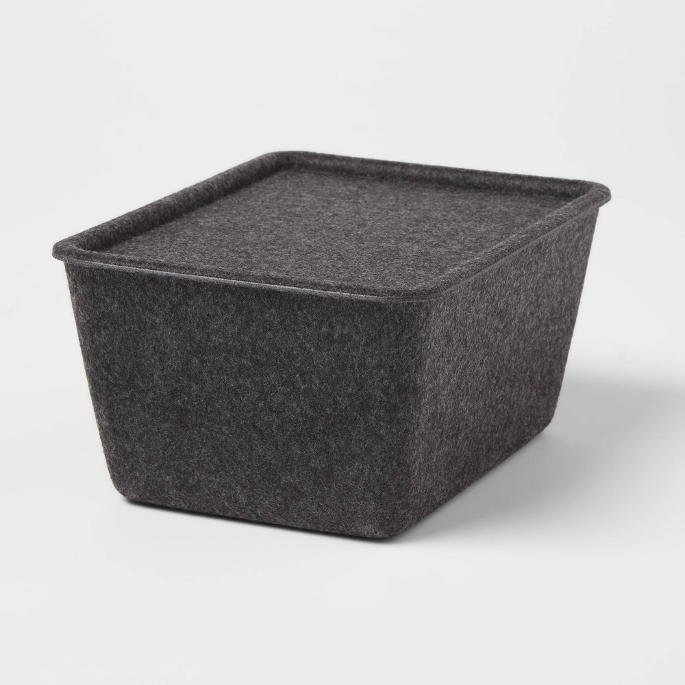 Photos - Other Decoration Lidded Felt with Lid Charcoal - Brightroom™: Rectangle Storage Basket, 20 Recycled Polyester, 8.25"x6.25"x4.125"