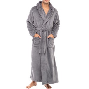 ADR Men's Robe, Plush Fleece Hooded Bathrobe Man, Long Warm Cozy Bath Robe Man - 1 of 4