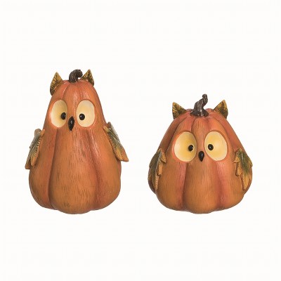 Transpac Resin Orange Harvest Pumpkin Owls Set of 2