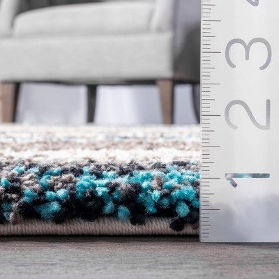 Handmade Tufted Striped Blue Multi Shag Area Rug - 4'x6'