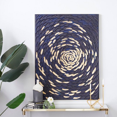 Wood Starburst Radial Plates Framed Wall Art with Black Frame Set of 4 Blue  - Olivia & May