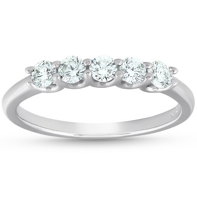 Pompeii3 1/2 Ct Five Stone U Prong EX3 Lab Created Diamond Wedding Ring 14k White Gold